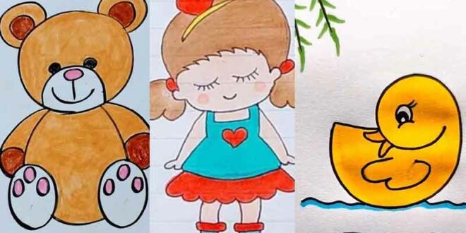 نقاشی دخترانه زیبا و آسان رنگی