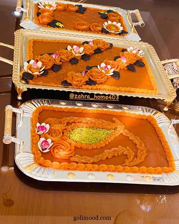 تزیین حلوا با گل محمدی