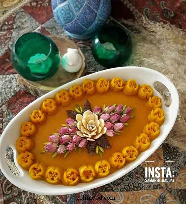 تزیین حلوا با گل محمدی