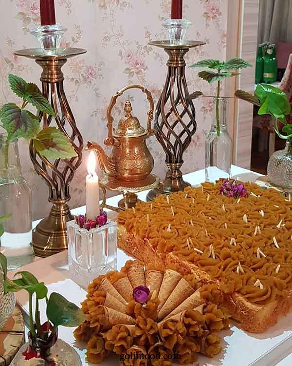 تزیین حلوا با گل محمدی