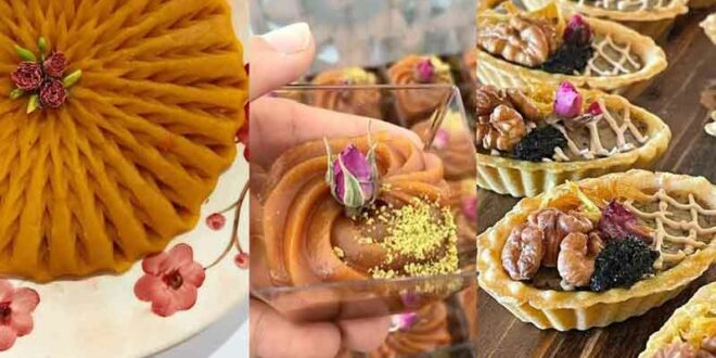 تزیین حلوا با گل محمدی