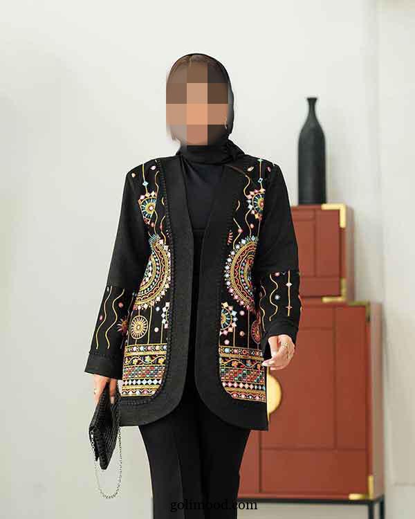 مانتو سوزن دوزی مشکی 2025