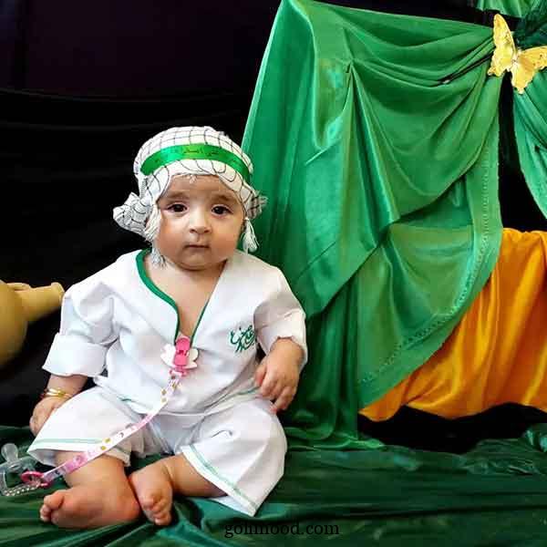 ایده عکس شیرخوارگان | طفلی با سربند «یا حسین»؛ عهدی ابدی