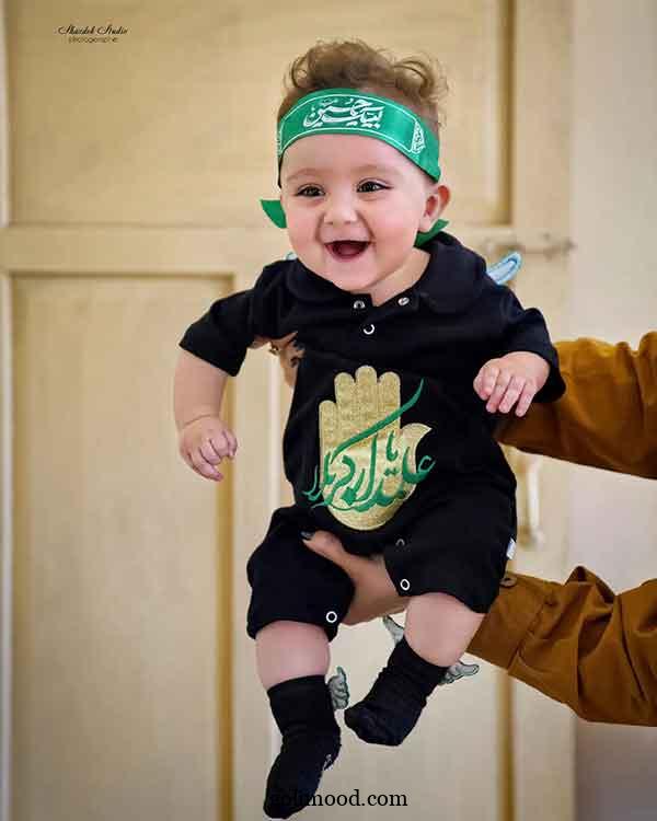 ایده عکس شیرخوارگان | طفلی با سربند «یا حسین»؛ عهدی ابدی