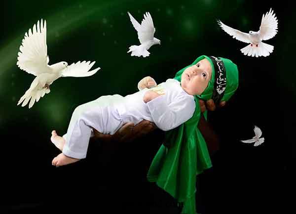 ایده عکس شیرخوارگان | طفلی با سربند «یا حسین»؛ عهدی ابدی