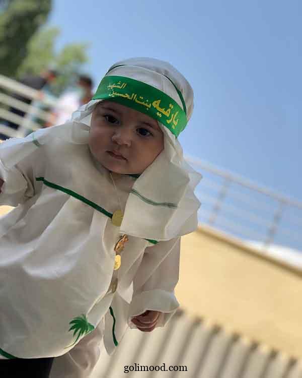 ایده عکس شیرخوارگان | طفلی با سربند «یا حسین»؛ عهدی ابدی