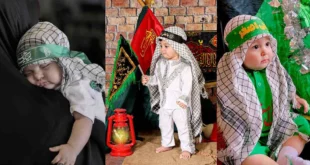 ایده عکس شیرخوارگان | طفلی با سربند «یا حسین»؛ عهدی ابدی