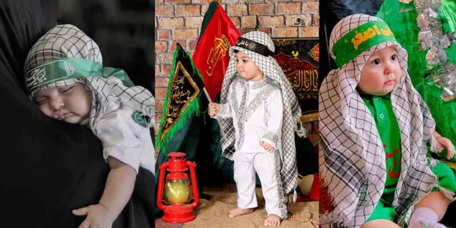 ایده عکس شیرخوارگان | طفلی با سربند «یا حسین»؛ عهدی ابدی