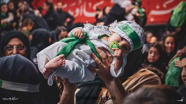 ایده عکس شیرخوارگان | طفلی با سربند «یا حسین»؛ عهدی ابدی