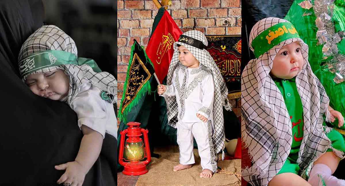 ایده عکس شیرخوارگان | طفلی با سربند «یا حسین»؛ عهدی ابدی