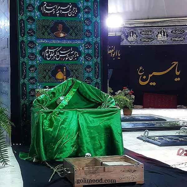 تزیین گهواره علی اصغر | زیبا و احساسی جهت ایده برداری با پارچه‌ سبز و سفید 