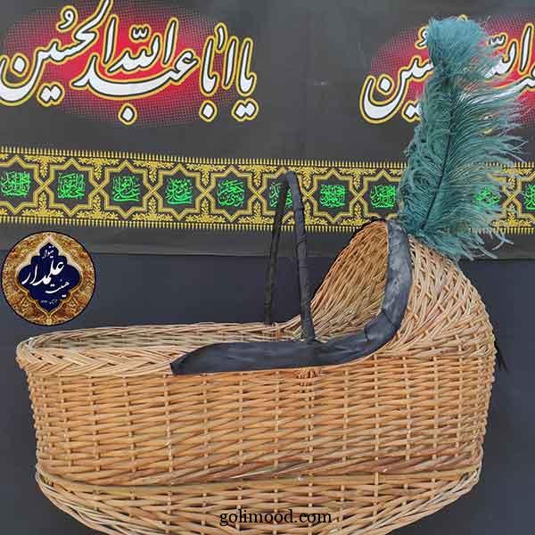 تزیین گهواره علی اصغر | زیبا و احساسی جهت ایده برداری با پارچه‌ سبز و سفید 