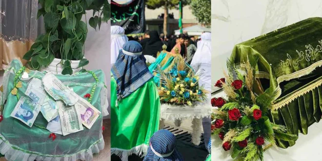 تزیین گهواره علی اصغر | زیبا و احساسی جهت ایده برداری با پارچه‌ سبز و سفید