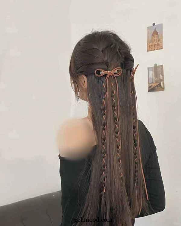دیزاین مو با روبان: 30 مدل ترند برای مو بسته، باز با پاپیون پارچه ای رنگی + بافت مو