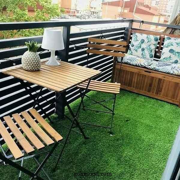 ایده بالکن با چمن مصنوعی: 25 طرح برای بالکن سبز، شاداب و کم‌هزینه + گل آپارتمانی