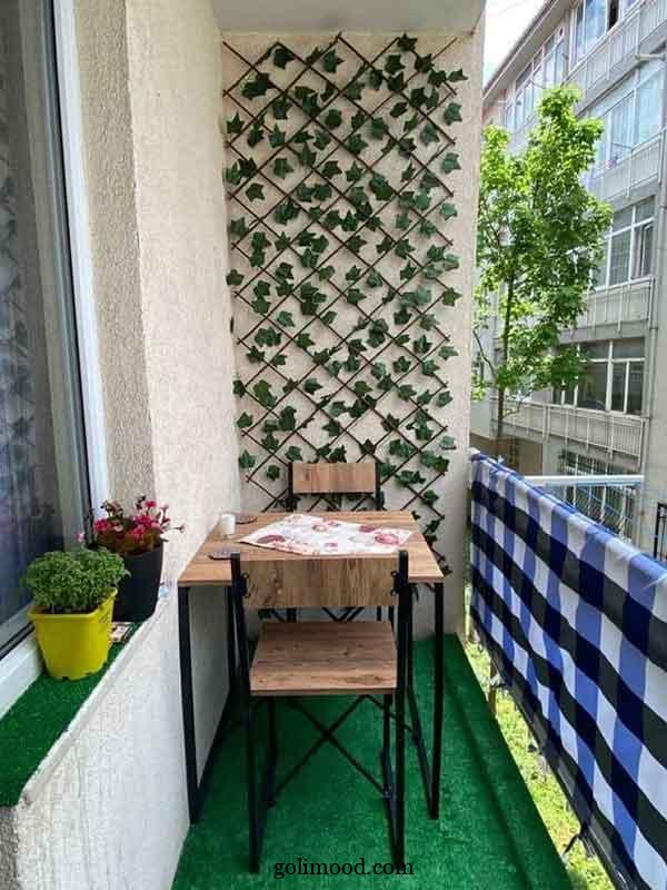 ایده بالکن با چمن مصنوعی: 25 طرح برای بالکن سبز، شاداب و کم‌هزینه + گل آپارتمانی