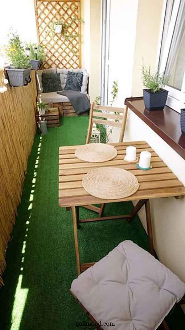 ایده بالکن با چمن مصنوعی: 25 طرح برای بالکن سبز، شاداب و کم‌هزینه + گل آپارتمانی