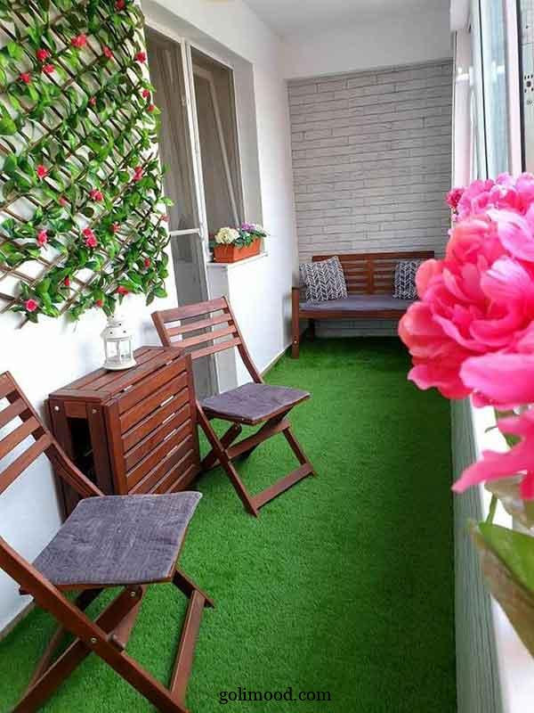 ایده بالکن با چمن مصنوعی: 25 طرح برای بالکن سبز، شاداب و کم‌هزینه + گل آپارتمانی