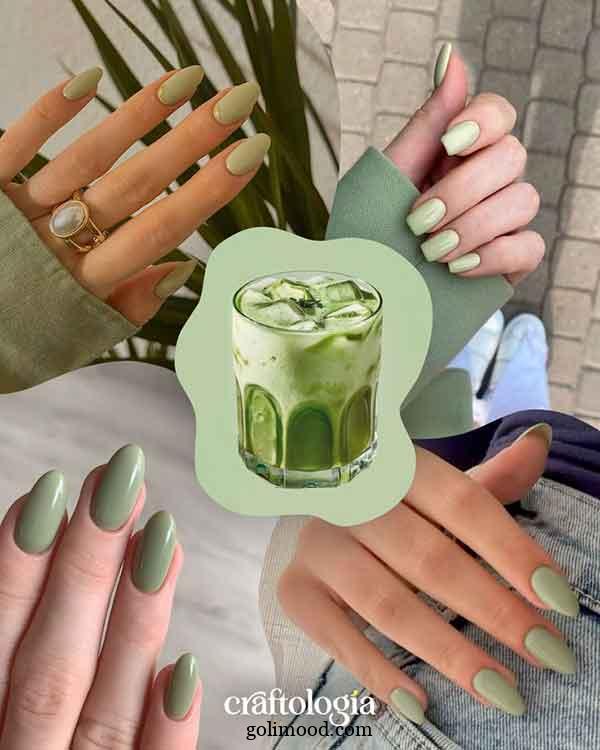 طرح ناخن با رنگ سبز ماچا: 30 مدل از مینیمال تا لاکچری برای سلیقه‌های متفاوت