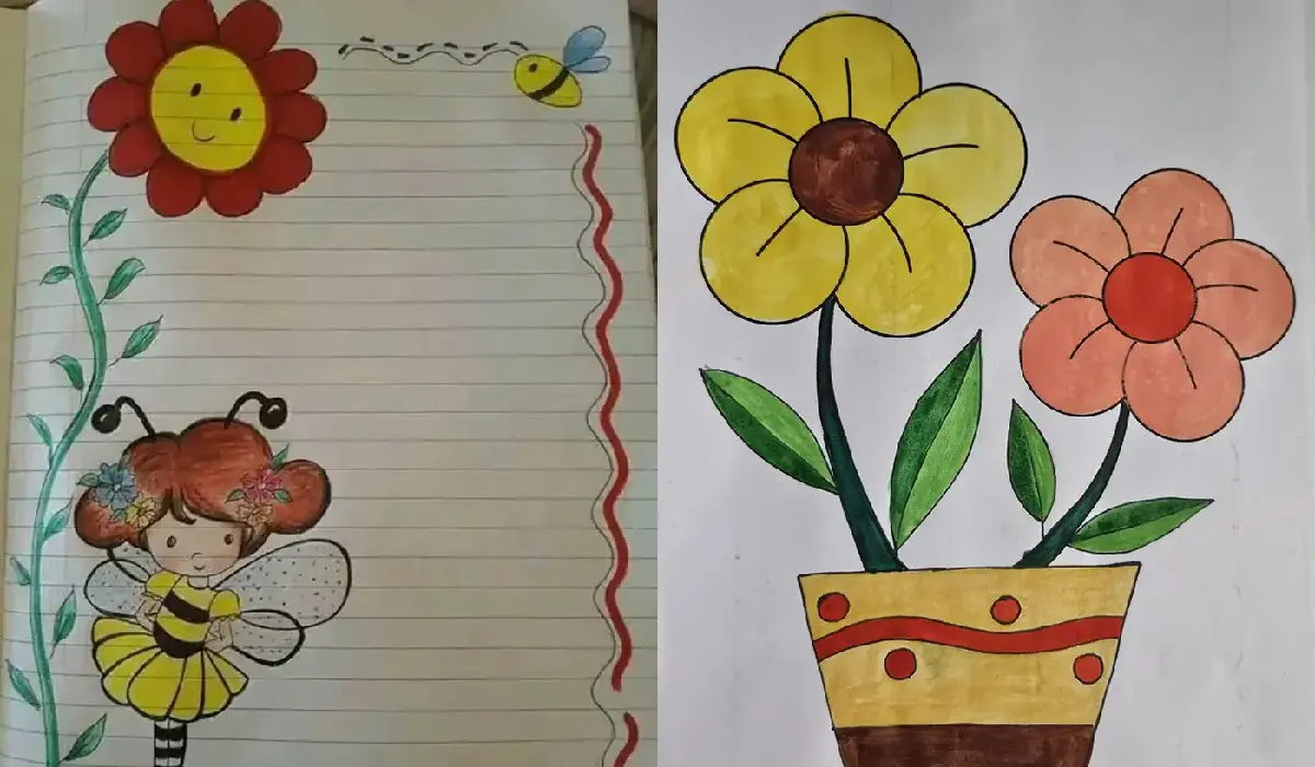 نقاشی گل برای حاشیه دفتر کودکان؛ با خطوط روان طرح‌های آسان متنوع فانتزی و کارتونی