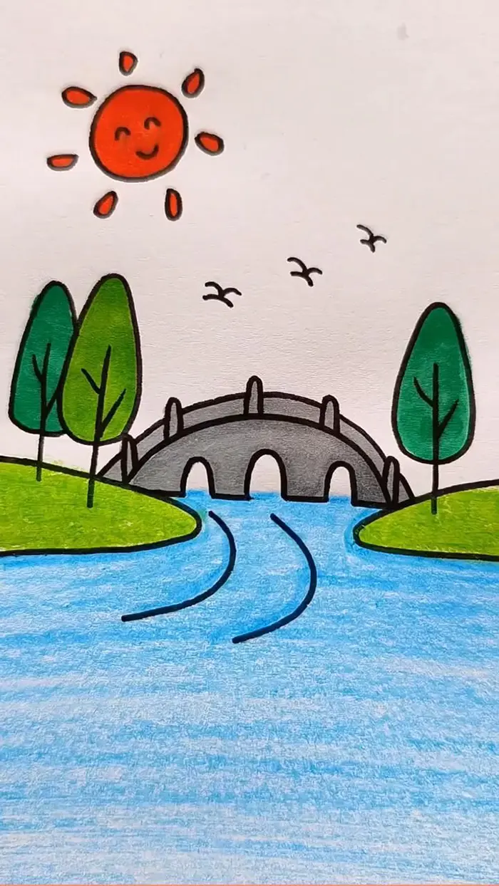 نقاشی طبیعت کودکانه | ۵۵ آموزش گامبهگام از آفتاب تا رنگین کمان زیبا؛ خلق مناظر شاد