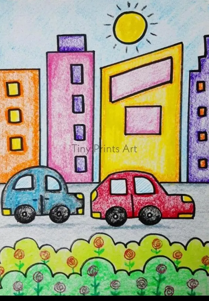 نقاشی طبیعت کودکانه | ۵۵ آموزش گامبهگام از آفتاب تا رنگین کمان زیبا؛ خلق مناظر شاد