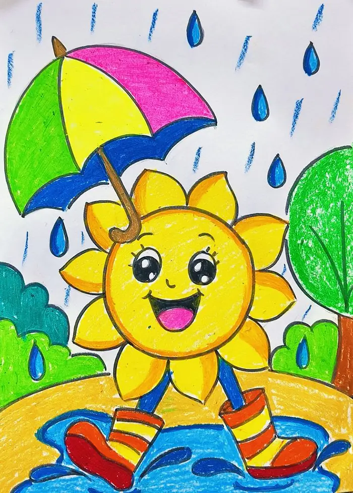 نقاشی طبیعت کودکانه | ۵۵ آموزش گامبهگام از آفتاب تا رنگین کمان زیبا؛ خلق مناظر شاد