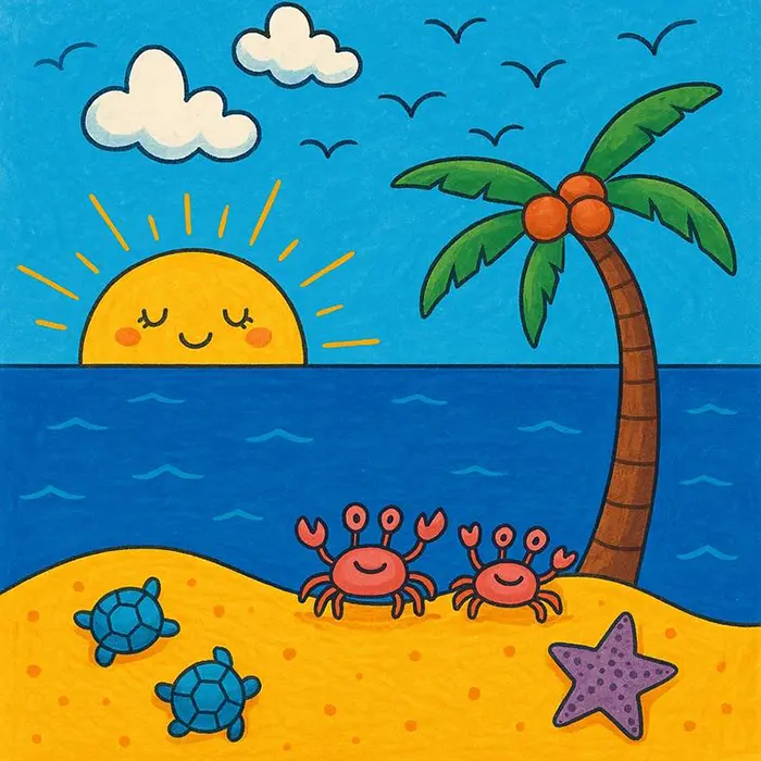 نقاشی طبیعت کودکانه | ۵۵ آموزش گامبهگام از آفتاب تا رنگین کمان زیبا؛ خلق مناظر شاد