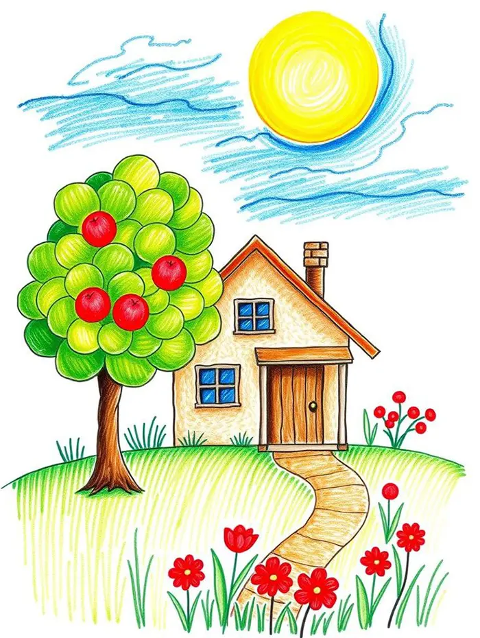 نقاشی طبیعت کودکانه | ۵۵ آموزش گامبهگام از آفتاب تا رنگین کمان زیبا؛ خلق مناظر شاد