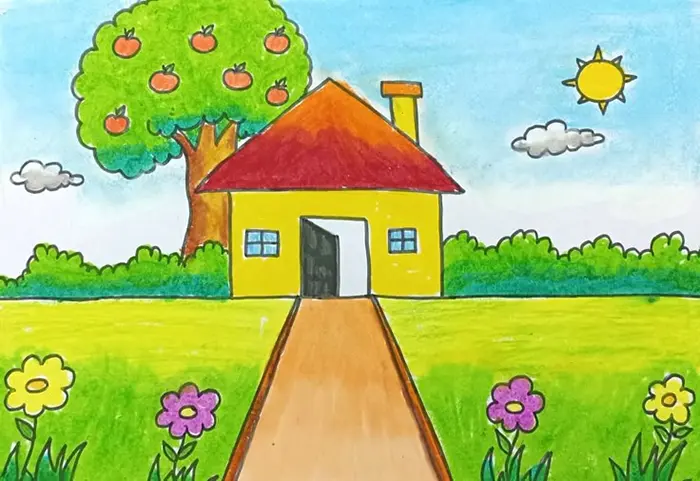 نقاشی طبیعت کودکانه | ۵۵ آموزش گامبهگام از آفتاب تا رنگین کمان زیبا؛ خلق مناظر شاد