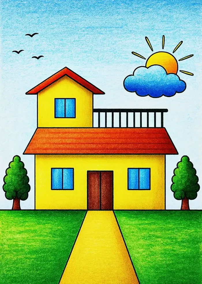 نقاشی طبیعت کودکانه | ۵۵ آموزش گامبهگام از آفتاب تا رنگین کمان زیبا؛ خلق مناظر شاد