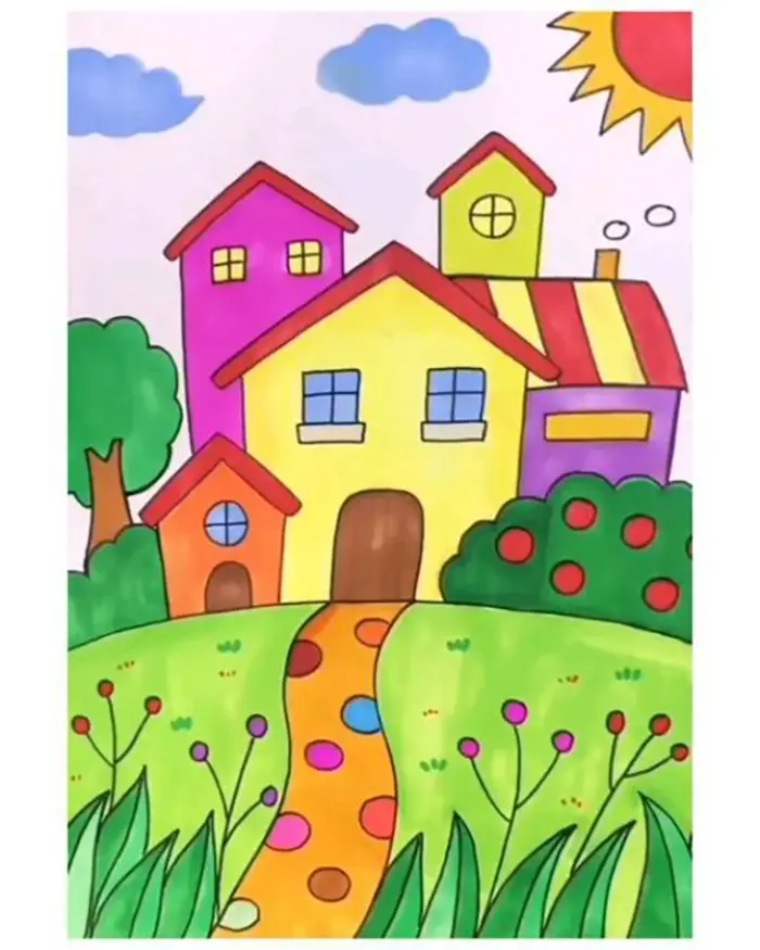 نقاشی طبیعت کودکانه | ۵۵ آموزش گامبهگام از آفتاب تا رنگین کمان زیبا؛ خلق مناظر شاد