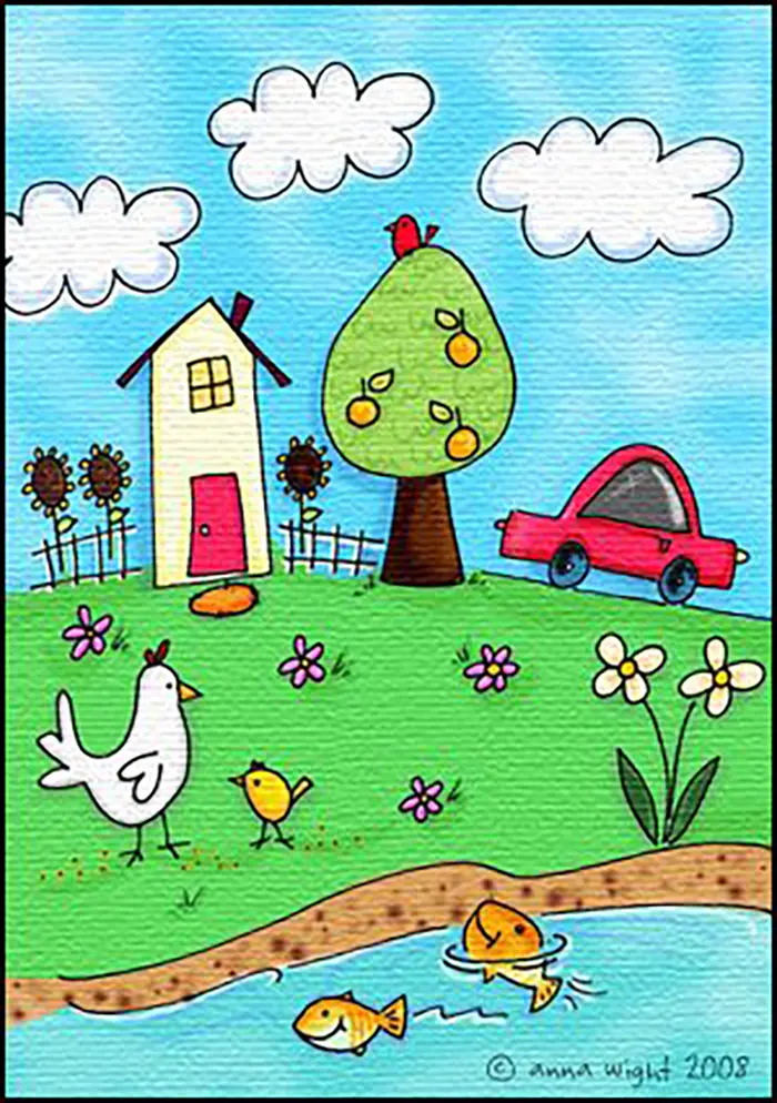 نقاشی طبیعت کودکانه | ۵۵ آموزش گامبهگام از آفتاب تا رنگین کمان زیبا؛ خلق مناظر شاد