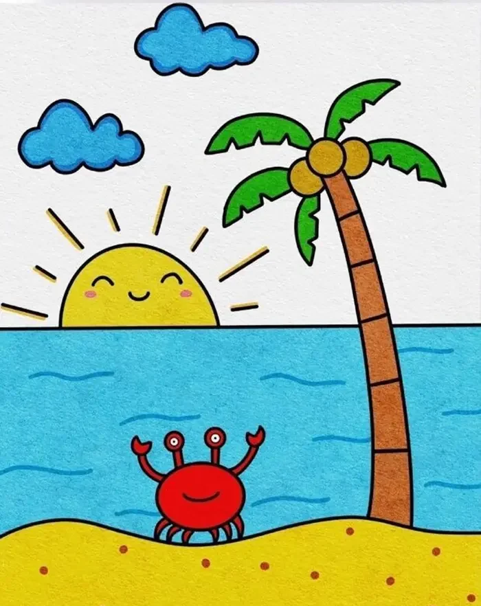 نقاشی طبیعت کودکانه | ۵۵ آموزش گامبهگام از آفتاب تا رنگین کمان زیبا؛ خلق مناظر شاد